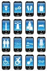 Symboles dans 16 téléphones mobiles