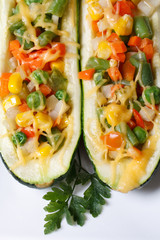baked zucchini stuffed vegetables closeup view from above