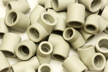 A lot of combined fittings for plastic pipes
