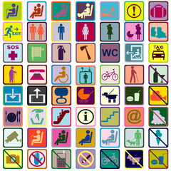 Colored signs icons used in transportation means