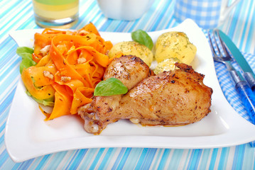 dinner with chicken and carrot salad