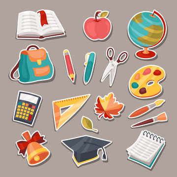 School and education icons, symbols, objects set.