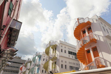 Obraz premium Colorful Rows of Spiral Staircase in Bugis Area