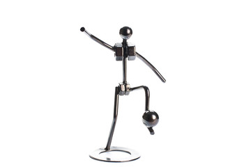 Iron toy footballer isolated on white