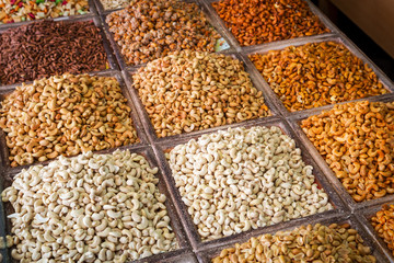 Selection of nuts on the local market in Dubai