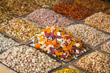 Selection of nuts on the local market in Dubai