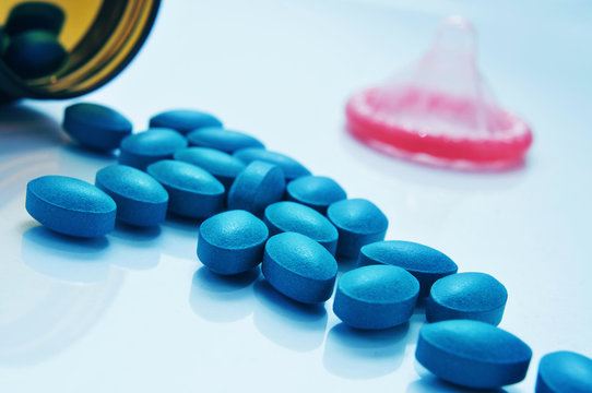 blue pills and condom