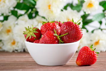 Strawberries in the white bowl
