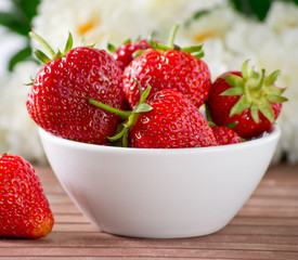 Strawberries in the white bowl