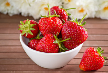 Strawberries in the white bowl
