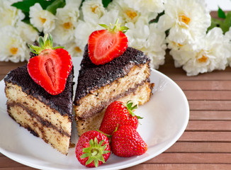 Celebratory cake with strawberries
