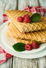 Waffles with fresh raspberries