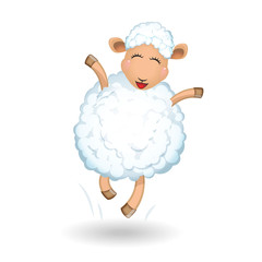 Sheep on white background. Jumping, running, fun.