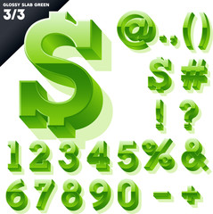 Vector alphabet of simple 3d glossy letters. Slab. Green