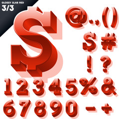 Vector alphabet of simple 3d glossy letters. Slab. Red