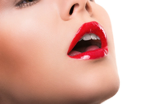 Woman with red wet lips