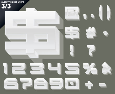 Vector alphabet of simple 3d glossy letters. Techno. White