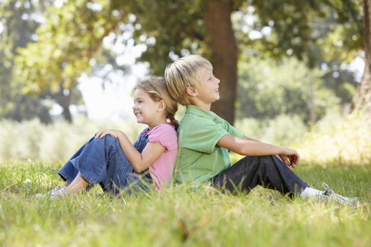 Young brother and sister in the country