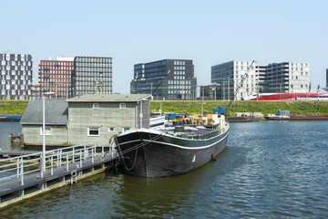 Boats on the canal in East of Amsterdam city center