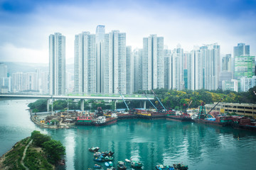 Aerial view of Hong Kong harbor
