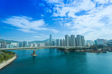 Fototapeta na wymiar Aerial view of Hong Kong harbor