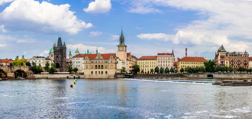 Naklejka premium Karlov or charles bridge and river Vltava in Prague in summer