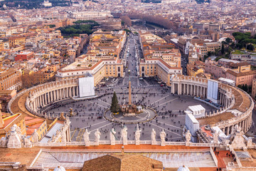 Saint Peter's Square in Vatican and aerial view of Rome