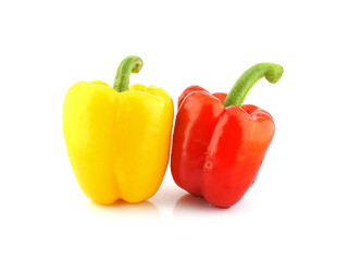 Red and yellow sweet pepper isolated on white background