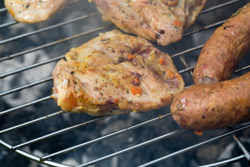 barbecue with delicious grilled meat on grill