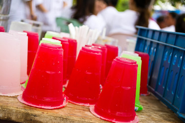 Soft drinks in plastic cups