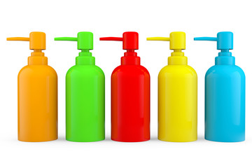 Multicolour bottles for liquid soap with dispenser pump