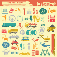 Set of auto repair service elements for creating your own infogr