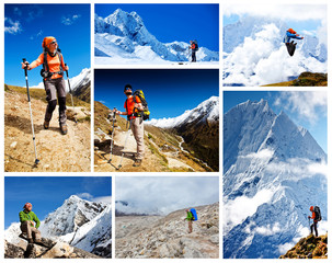 Hiking in Khumbu walley in Himalayas mountains