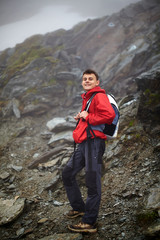 Teenage hiker on mountain