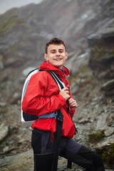 Teenage hiker on mountain