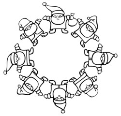 Vector silhouette Santa Clauses circle.