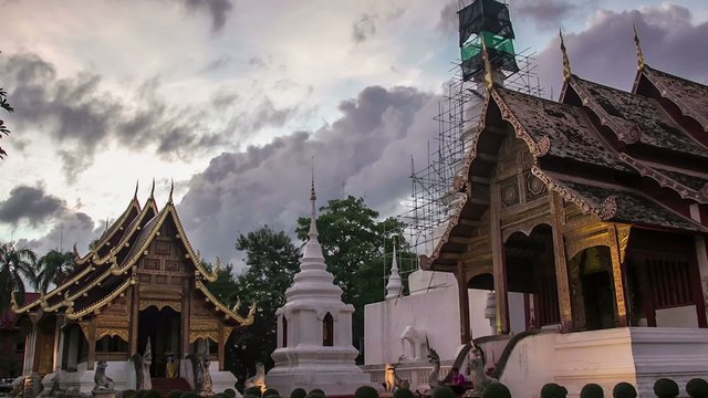 Time lapse day to night  Pra Singha Temple zoom out