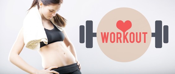 Fototapeta na wymiar Workout, woman looking at her flat belly