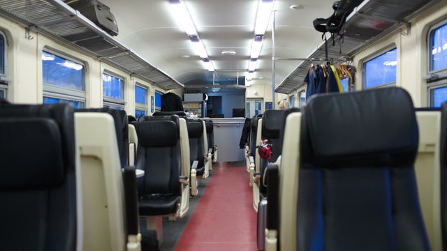 Empty carriage of moving train