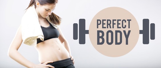 Fototapeta na wymiar Perfect body, woman looking at flat belly