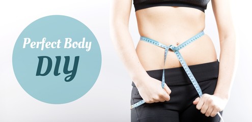 Perfect body, girl measuring her waist