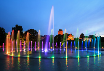 The illuminated fountain at night