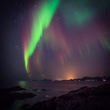 Norther lights in Norway, green Aurora borealis