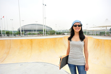 skateboarder at modern skatepark