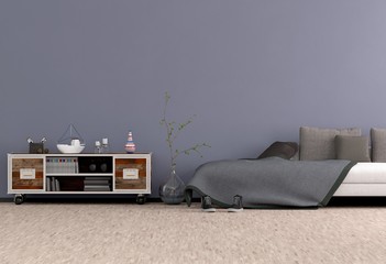 Wohnzimmer mit Sofa und Sideboard