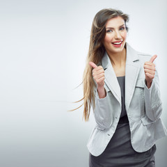 Business woman portrait. Thumb up.