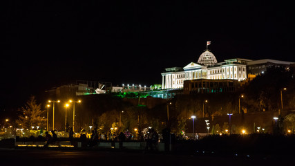 Fototapeta na wymiar Night view at president palace in Tbilisi, Georgia