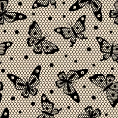 Fototapete Glamour Nahtloses Vintage-Mode-Spitzenmuster mit Schmetterlingen.