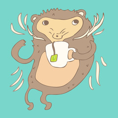 crew cut (hedgehog) drinking tea vector Illustration