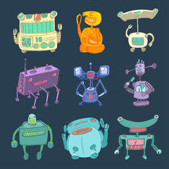 Fototapeta premium Robots vector set, robot toy vector Illustration, hand drawing